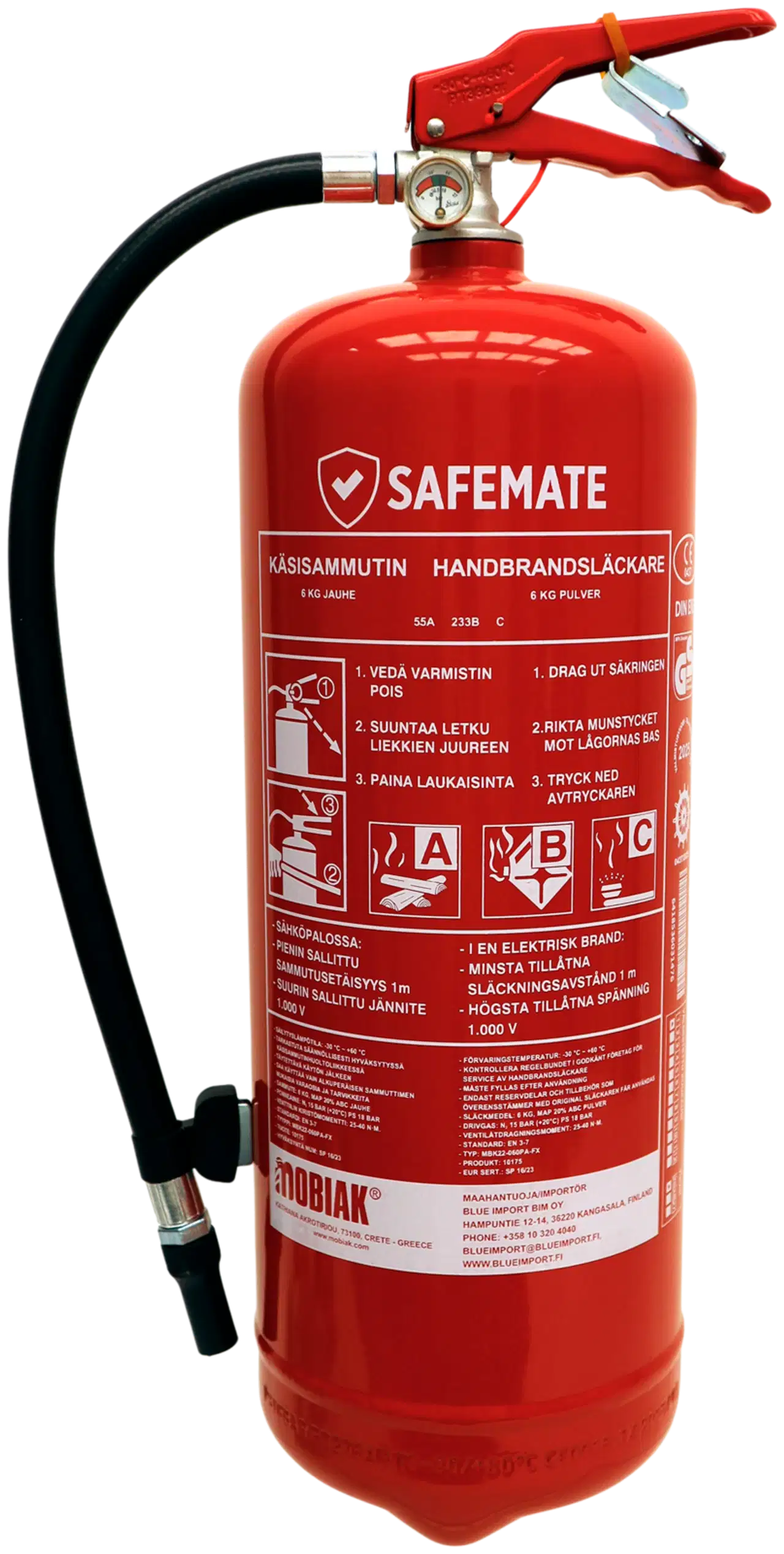 Tulekustuti pulber manoometriga MED 6kg 55A–233B-C